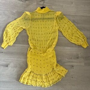 Retrofete Yellow Silk Rhinestones Mini Dress